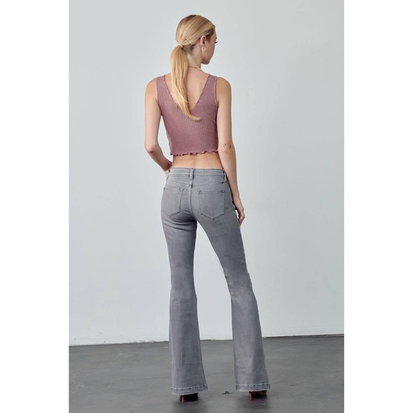 PRICE DROP Opal Light Grey Mid-Rise Flare Jeans - Picture 7 of 11